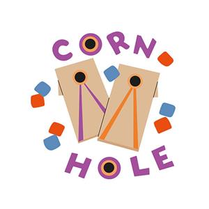 Cornhole boards and bags with the words CORN HOLE
