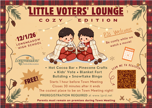 a flyer with children sipping cocoa, wrapped in blankets, showing details about the date, time, and activities of the December 1st program (hot cocoa bar, pinecone crafts, blanket fort building, snowflake bingo)