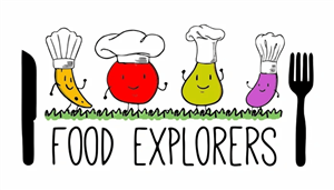 "food explorers" logo with vegetables dancing