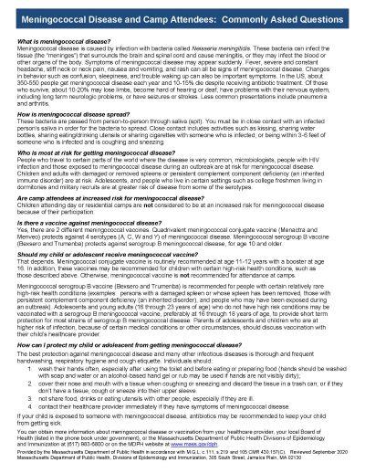 Meningococcal Disease and Camp Info